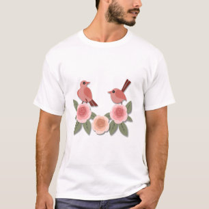 Camiseta Aves amorosas rosas y Rosas floridos