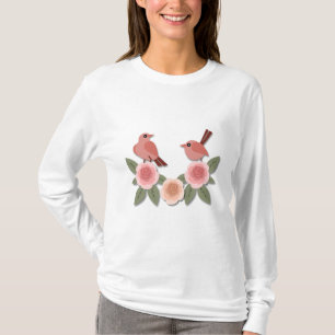 Camiseta Aves amorosas rosas y Rosas floridos