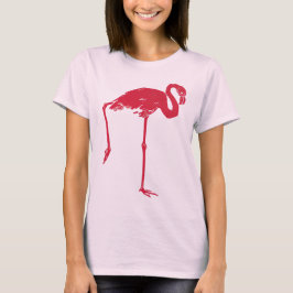 Camiseta Aves antiguas, un flamenco rosa con una pata levan