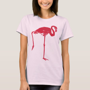 Camiseta Aves antiguas, un flamenco rosa con una pata levan