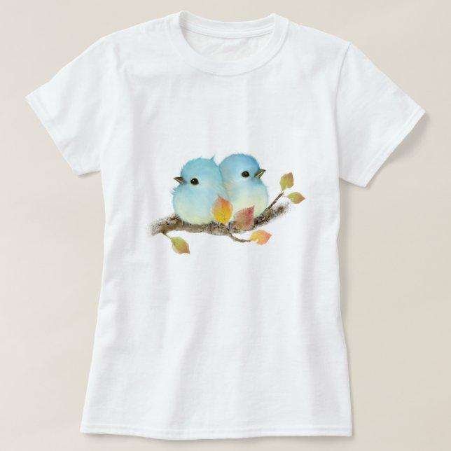 Camiseta Aves azules cortados en la rama (Diseño del anverso)