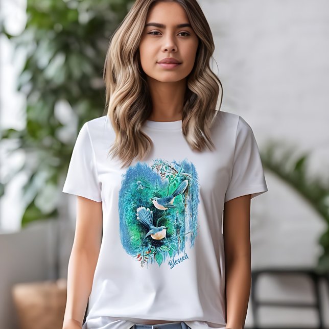Camiseta Aves azules de invierno pintadas con texto (Subido por el creador)