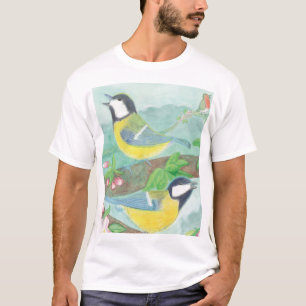 Camiseta Aves cantando en una rama de árbol floreciente