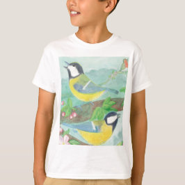Camiseta Aves cantando en una rama de árbol floreciente