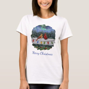 Camiseta Aves cardenales y luces Navidades