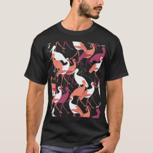 Camiseta Aves cigüeñas rojas y blancas con fondo negro