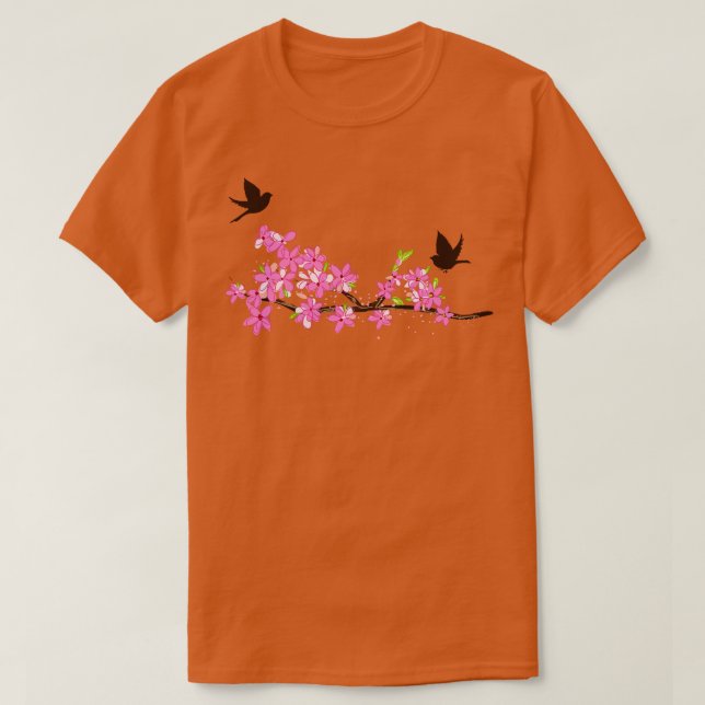Camiseta Aves con flores de Sakura (Diseño del anverso)