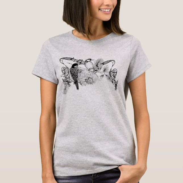Camiseta Aves de amor antiguas Románticas pájaros carpinter (Anverso)