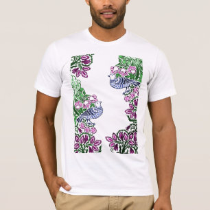 Camiseta Aves de Arte Popular Flores Acorns