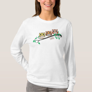 Camiseta Aves De Búho En Animales De Cuta De Árbol Iniciale