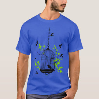 Camiseta Aves de corral con hojas verdes y siluetas de aves