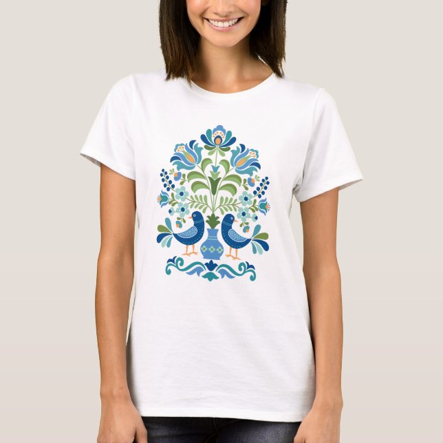 Camiseta Aves de diseño folclórico húngaro (Anverso)