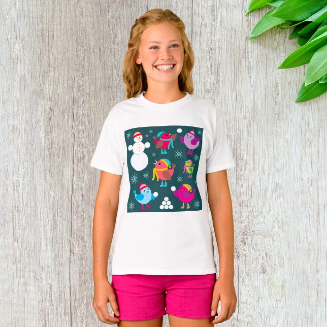 Camiseta Aves de invierno jugando en la nieve con hombre de (Subido por el creador)