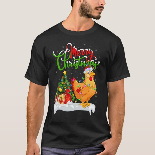 Camiseta Aves de pollo Decoraciones navideñas Santa Chicken (Anverso)