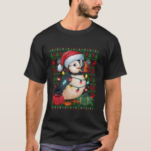 Camiseta Aves de Puffin Xmas Encendió a Santa Hat Puffin Ch
