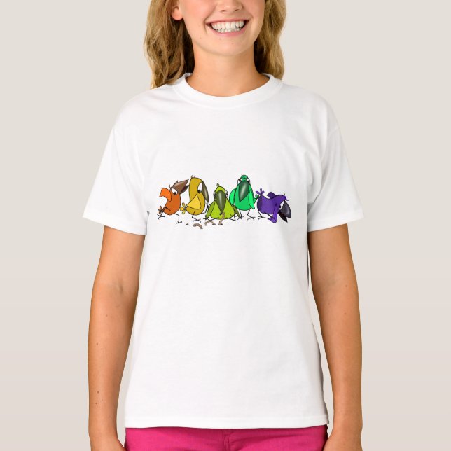 Camiseta Aves divertidas y coloridas - Pintura - Diversión (Anverso)