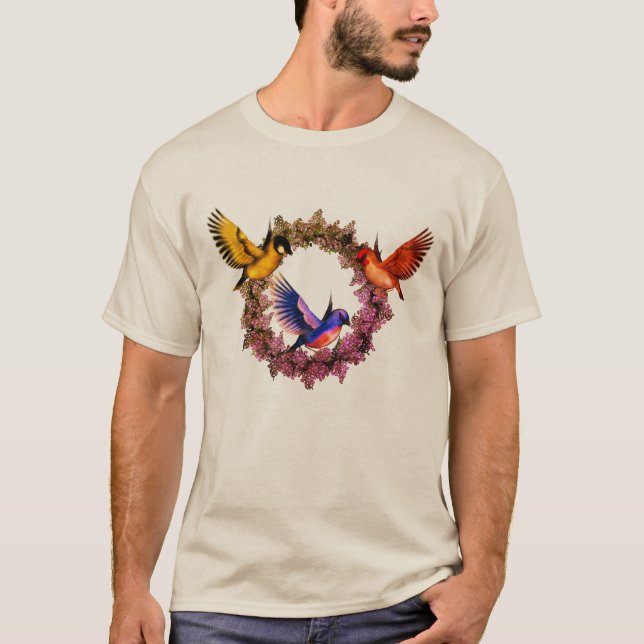 Camiseta Aves En Flores Arman Arte De La Naturaleza (Anverso)