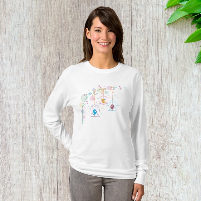 Camiseta Aves En Jaulas Mujeres De Larga Manga (Subido por el creador)