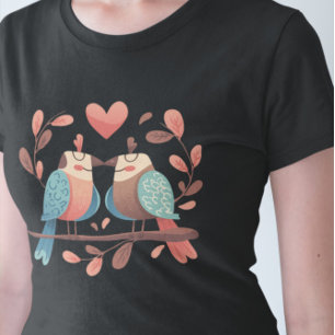 Camiseta Aves enamoradas - Dos pájaros en ramas con corazón