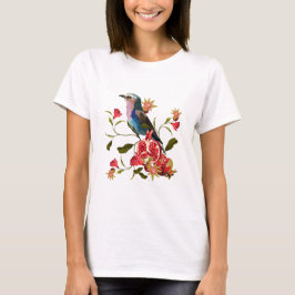 Camiseta Aves exóticas, flores, granada.