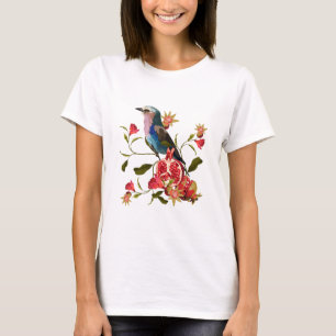 Camiseta Aves exóticas, flores, granada.