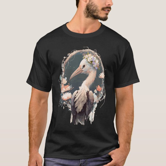 Camiseta Aves florales de la flor de ave de cigüeña (Anverso)