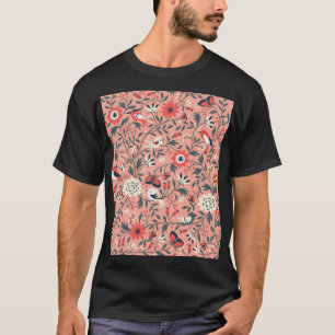 Camiseta Aves Florales Mano Dibujando Vintage