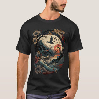 Camiseta Aves japonesas retro lamen la flor y la familia vi