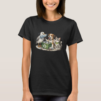 Camiseta Aves marinas traen botellas de plástico para recic