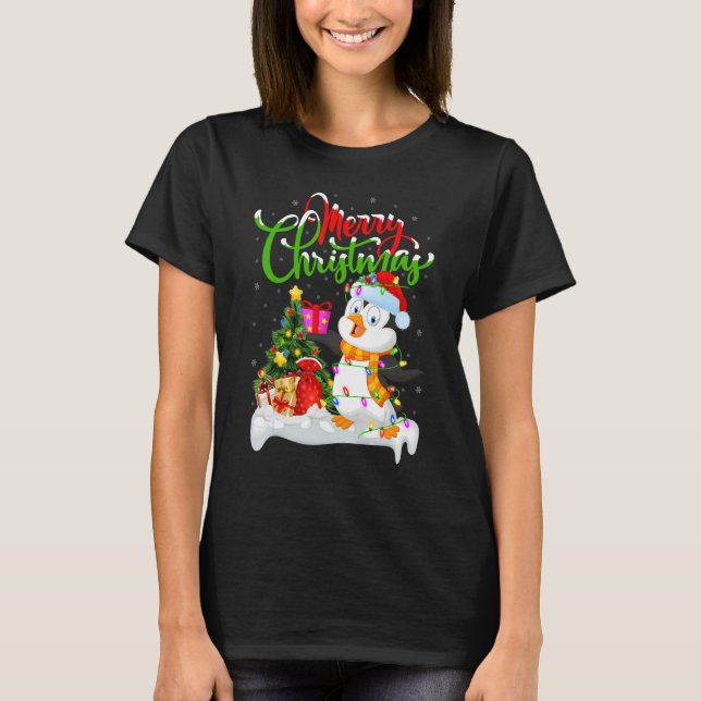 Camiseta Aves pingüinas decoraciones navideñas Santa Pingüi (Anverso)