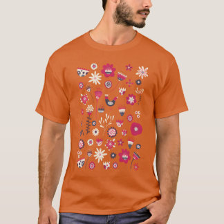 Camiseta Aves populares y flores escandinavas graciosas