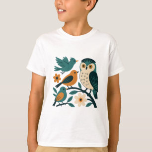 Camiseta Aves silvestres caprichosas - búho y pájaros sonor