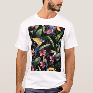 Camiseta Aves tropicales, flores: patrón de acuarela.