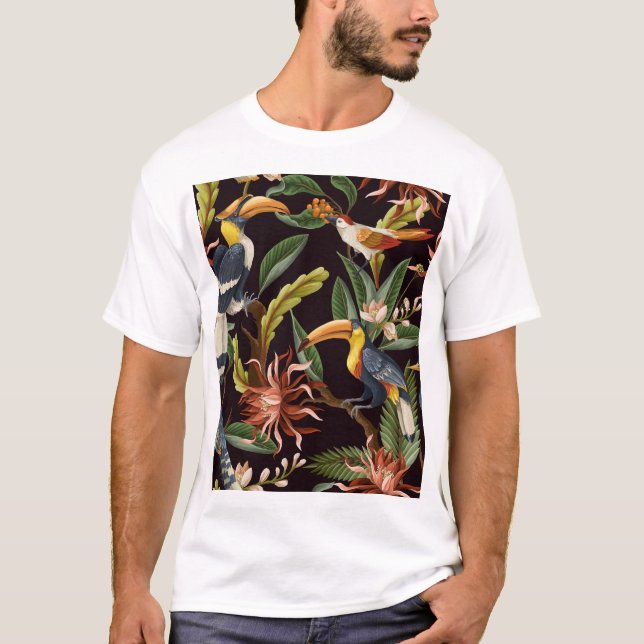 Camiseta Aves tropicales: Hojas y flores de época (Anverso)