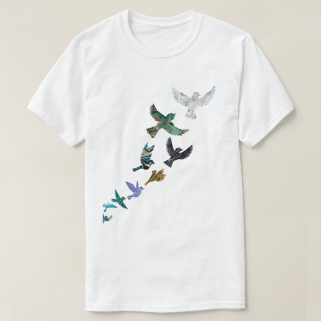 Camiseta Aves voladoras de mármol (Diseño del anverso)