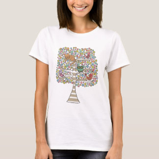 Camiseta Aves y búhos de gato en un Ilustracion de árbol