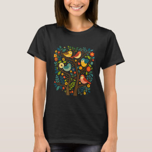 Camiseta Aves y flores Arte folclórico escandinavo