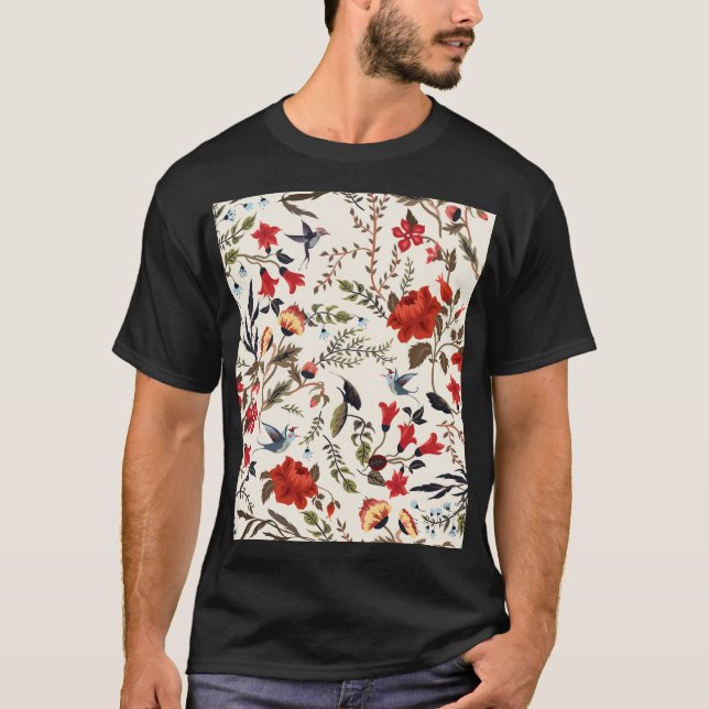 Camiseta Aves y flores: diseño floral sin foco (Anverso)