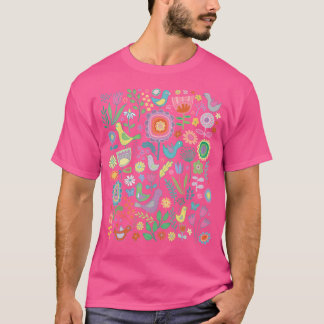 Camiseta Aves Y Flores - Pasteles En Negro - Flora De Bonit