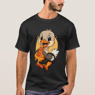 Camiseta Avestruz Divertida Comiendo Gráfica de Pizza para