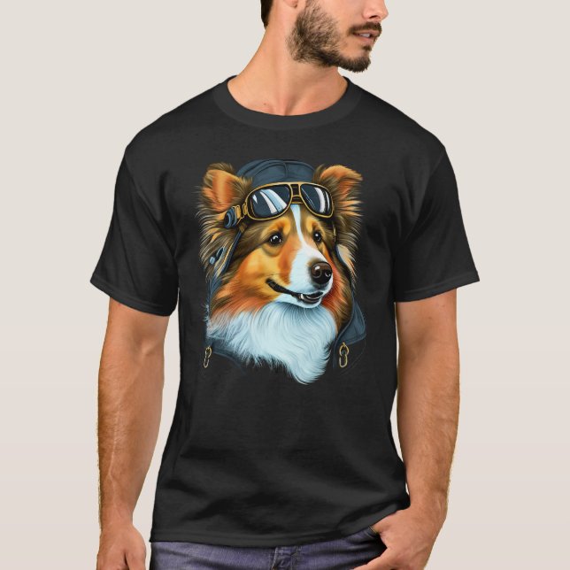 Camiseta Aviation Sheltie Airplane Pilot on Shetland Sheepd (Anverso)