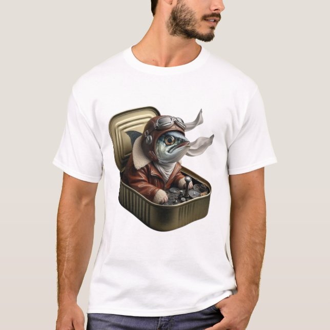 Camiseta  Aviator Sardine Funny Flying Fish Tee (Anverso)