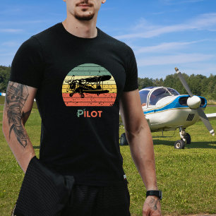 Camiseta Avión Antiguo Atardecer Retro Diversión Aviador Pi