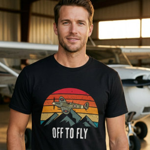 Camiseta Avión Antiguo Atardecer Retro Montañas Novio