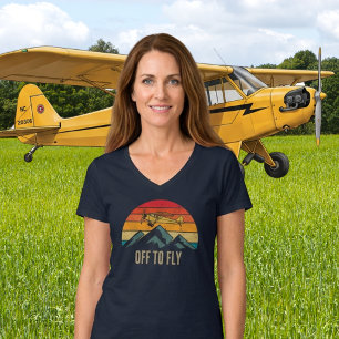 Camiseta Avión Antiguo Atardecer Retro Montañas Piloto Mamá
