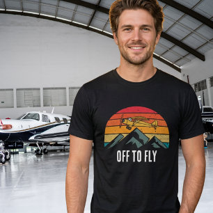 Camiseta Avión Antiguo Atardecer Retro Montañas Piloto Papá