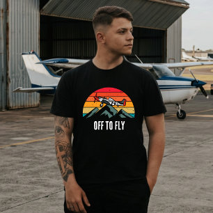 Camiseta Avión Antiguo Atardecer Retro Montañas Piloto Papá