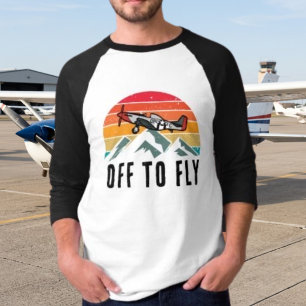 Camiseta Avión Antiguo Atardecer Retro Montañas Piloto Papá