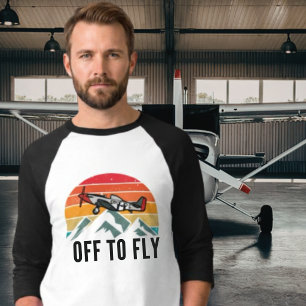 Camiseta Avión Antiguo Atardecer Retro Montañas Piloto Papá