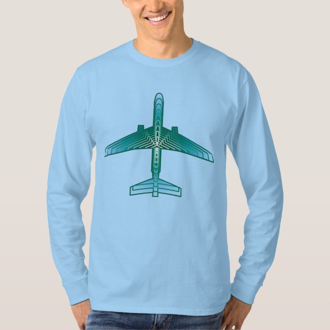Camiseta Avión Art Déco, Turquesa, Verde azulado y Aqua (Anverso)